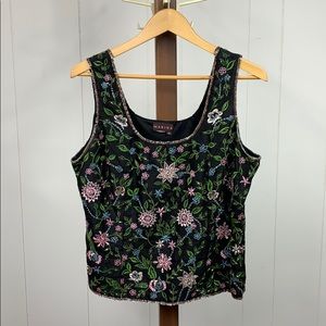 Marina Black Floral Beaded Sleeveless Top